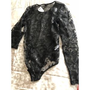 Mesh and Sequins flower one piece